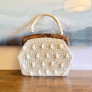 Vintage La Fleur raffia and wood handbag